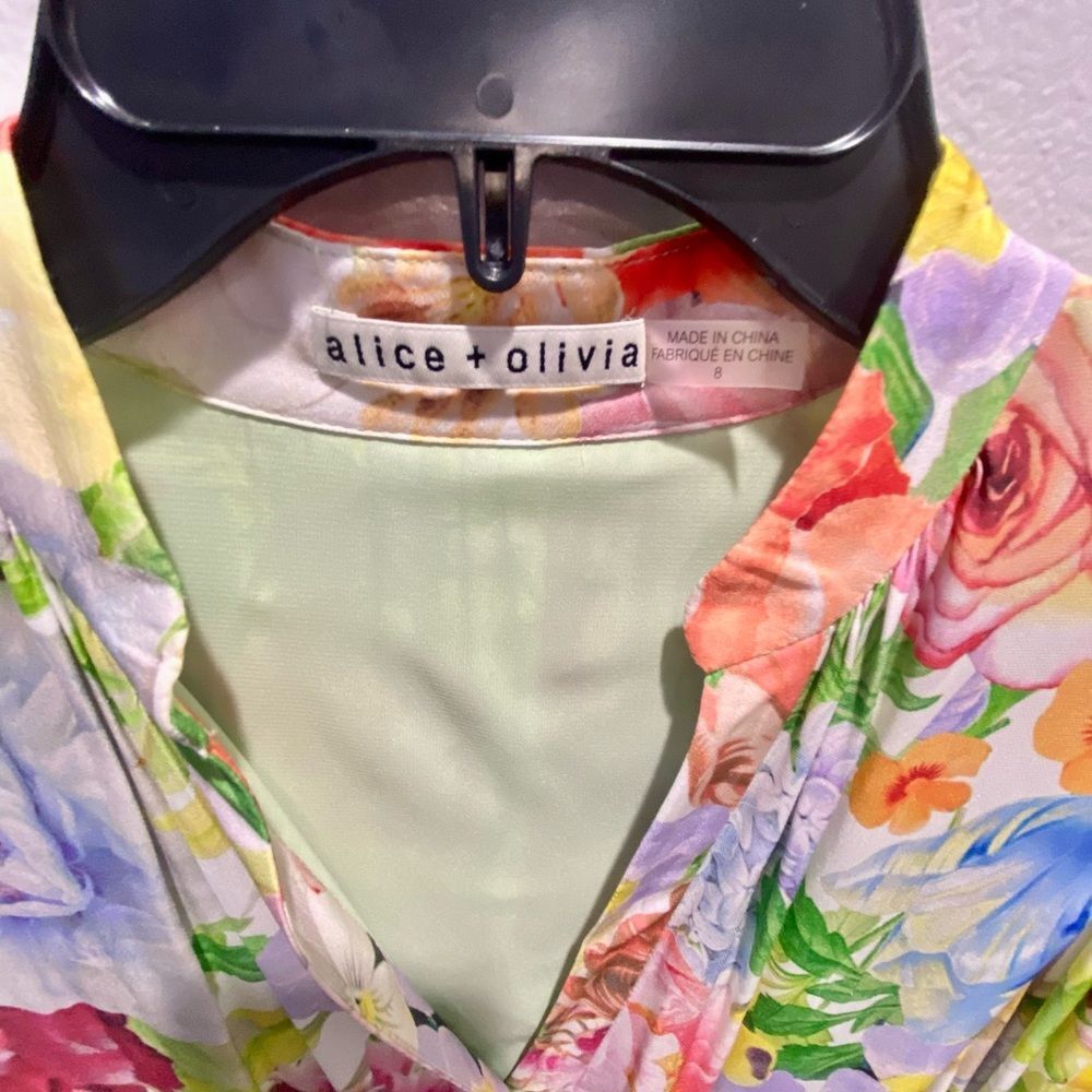 Alice + Olivia Antonette Long Sleeve Button Front Mini Dress 8 - Picture 10 of 13